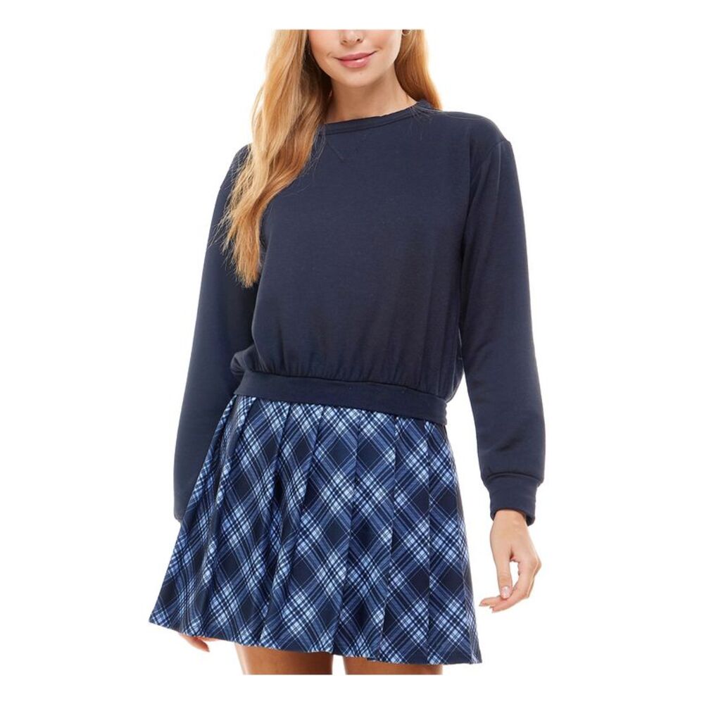 KINGSTON GREY Womens Sweatshirt Short Dress Blue Long Sleeve Pullover Juniors XS